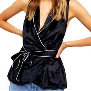 Free People Intimately Free wrap top black velvet velour size XS